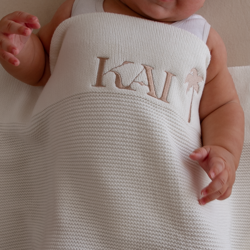 Personalised Cotton Knit Baby Blanket Ivory - Main Image