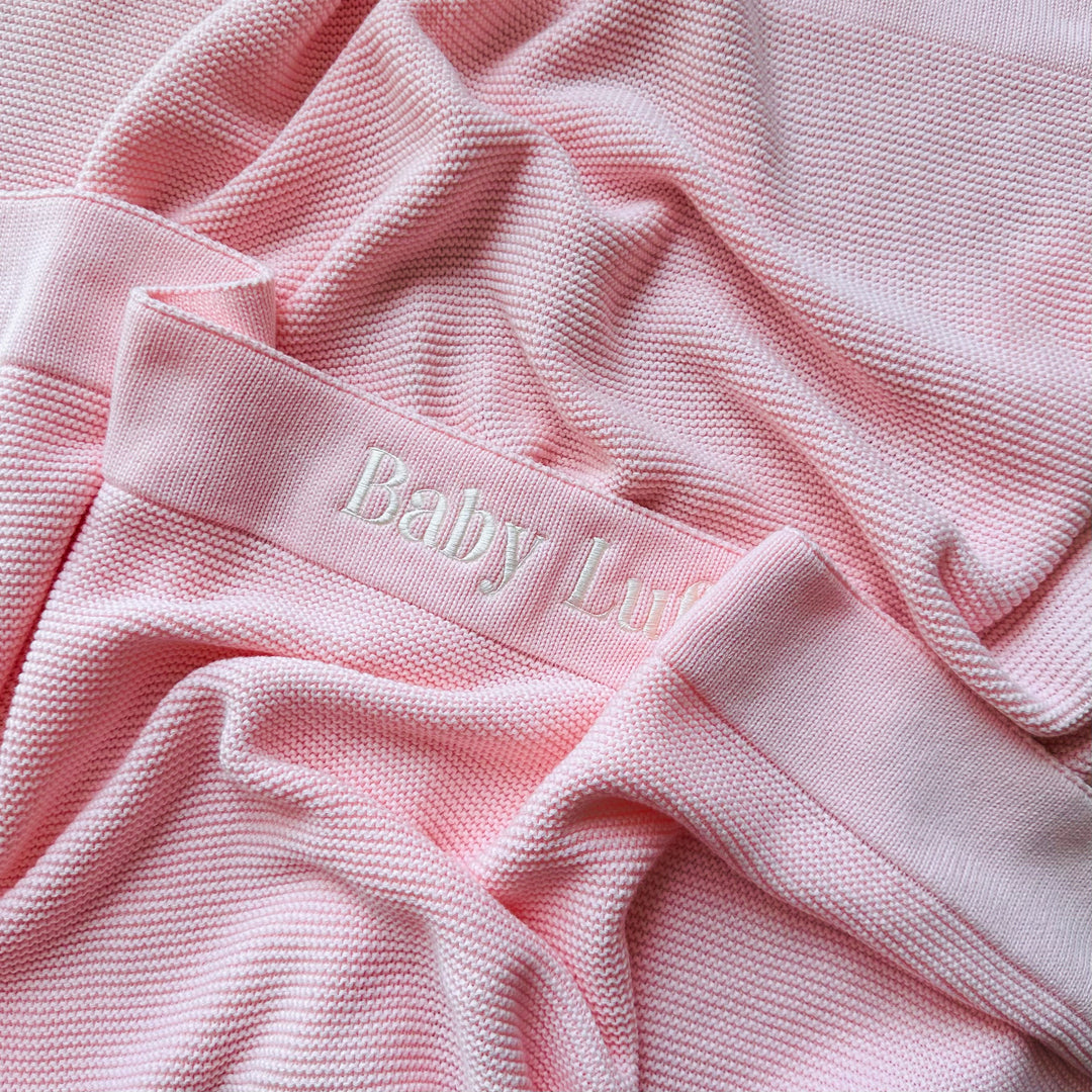 Limited Edition Knit Baby Blanket - Interlocked Trim Detail (Baby Pink)