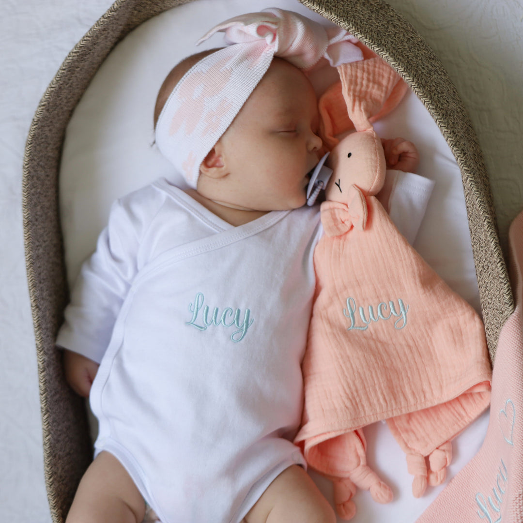 Organic Cotton Muslin Bunny Baby Comforter - Baby Pink