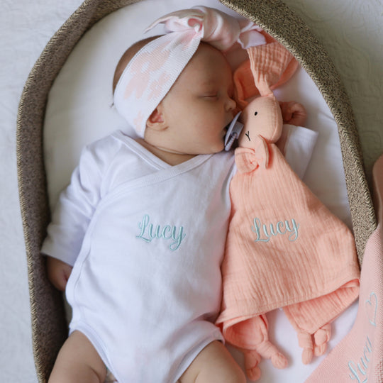 Organic Cotton Muslin Bunny Baby Comforter - Baby Pink