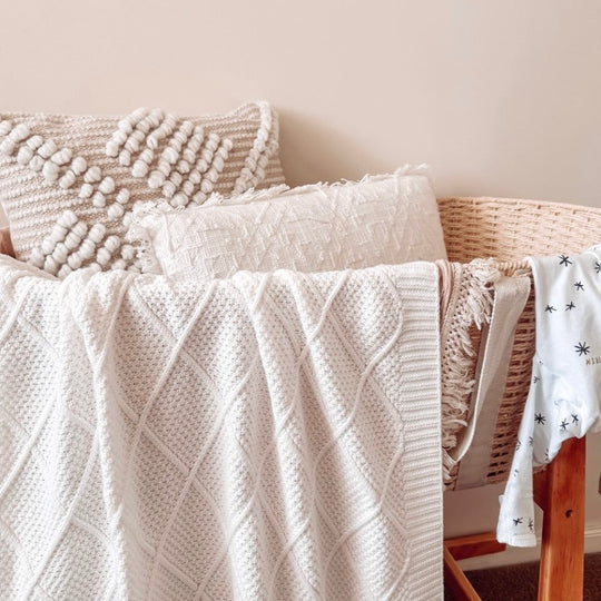 Personalised Diamond Knit Baby Blanket - Ivory