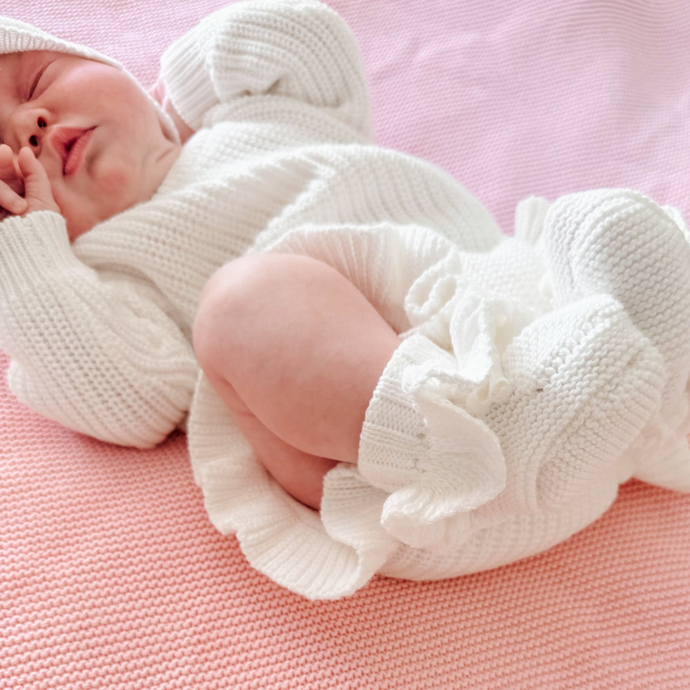 Frill Knit Baby Booties - Ivory
