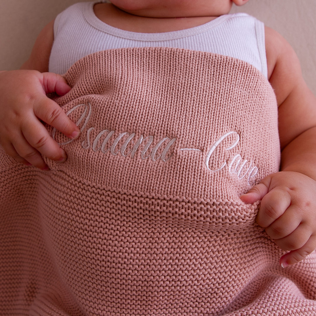 Personalised Cotton Knit Baby Blanket - Dusty Pink