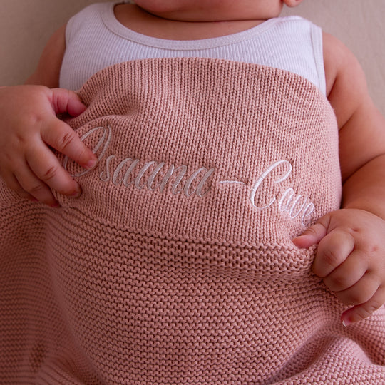 Personalised Cotton Knit Baby Blanket - Dusty Pink