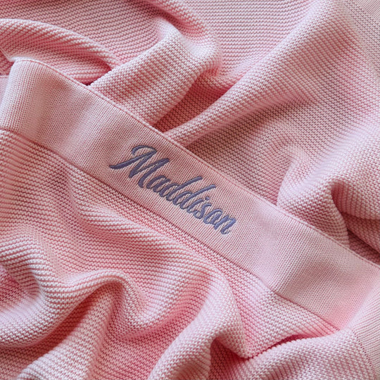 Limited Edition Knit Baby Blanket - Interlocked Trim Detail (Baby Pink)