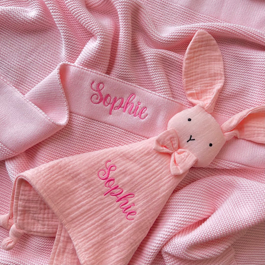 Limited Edition Knit Baby Blanket - Interlocked Trim Detail (Baby Pink)