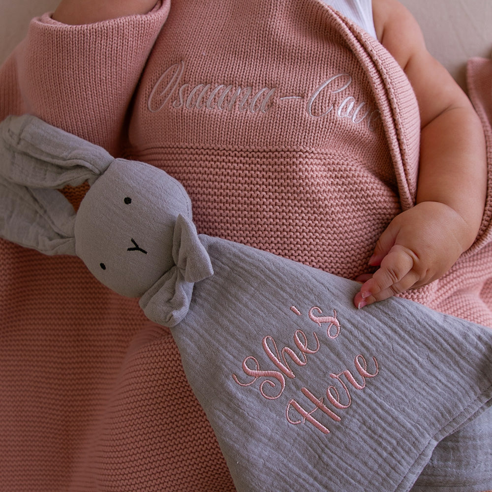 Personalised Cotton Knit Baby Blanket - Dusty Pink