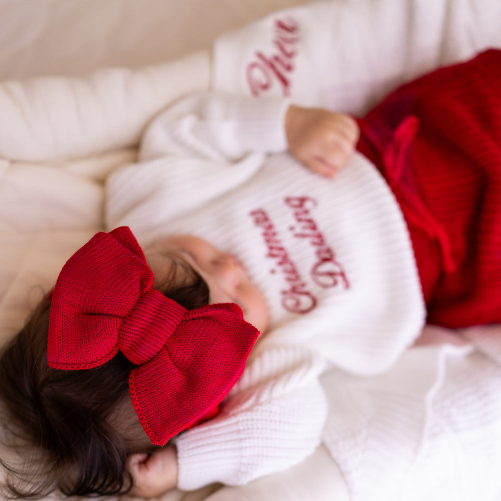 Christmas Red Oversized Bow Knit Headband