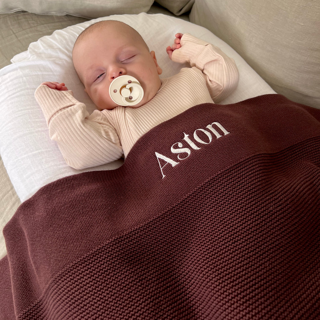 Personalised Cotton Knit Baby Blanket - Chocolate