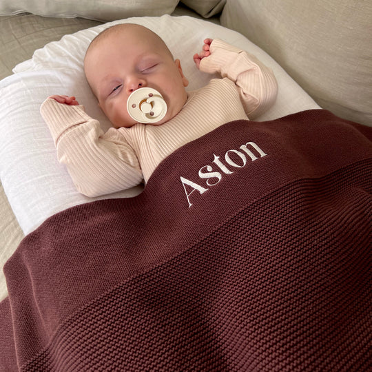 Personalised Cotton Knit Baby Blanket - Chocolate