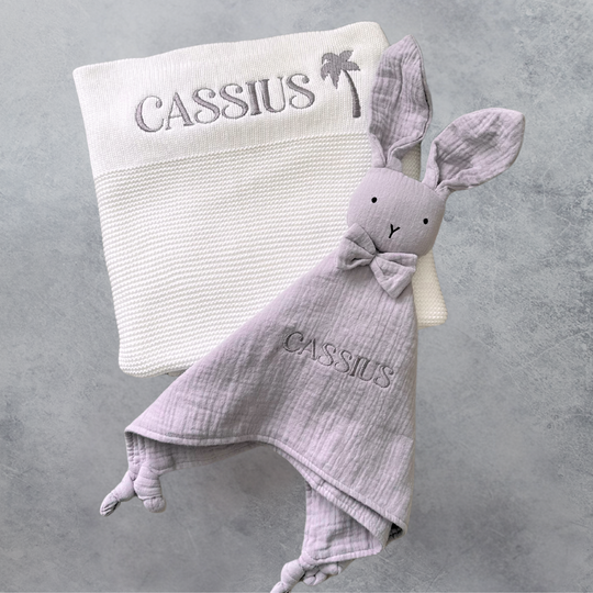 Organic Cotton Muslin Bunny Baby Comforter - Stone Grey