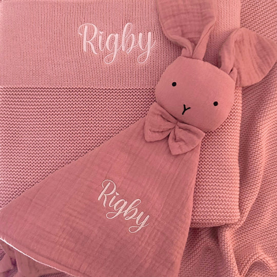 Personalised Cotton Knit Baby Blanket - Dusty Pink