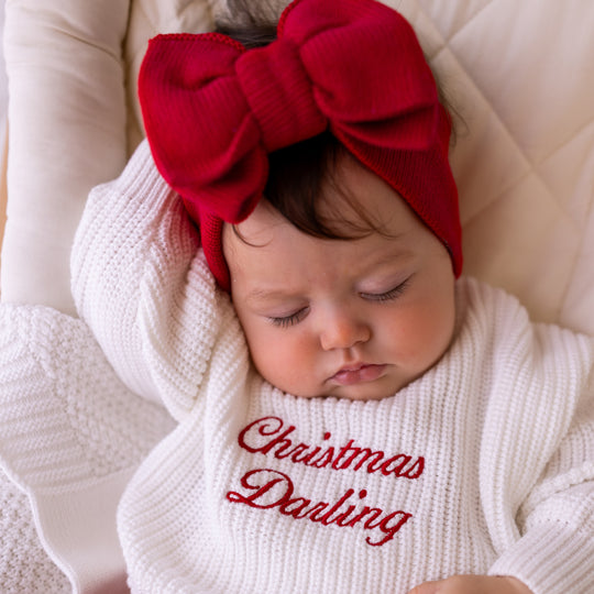 Christmas Red Oversized Bow Knit Headband