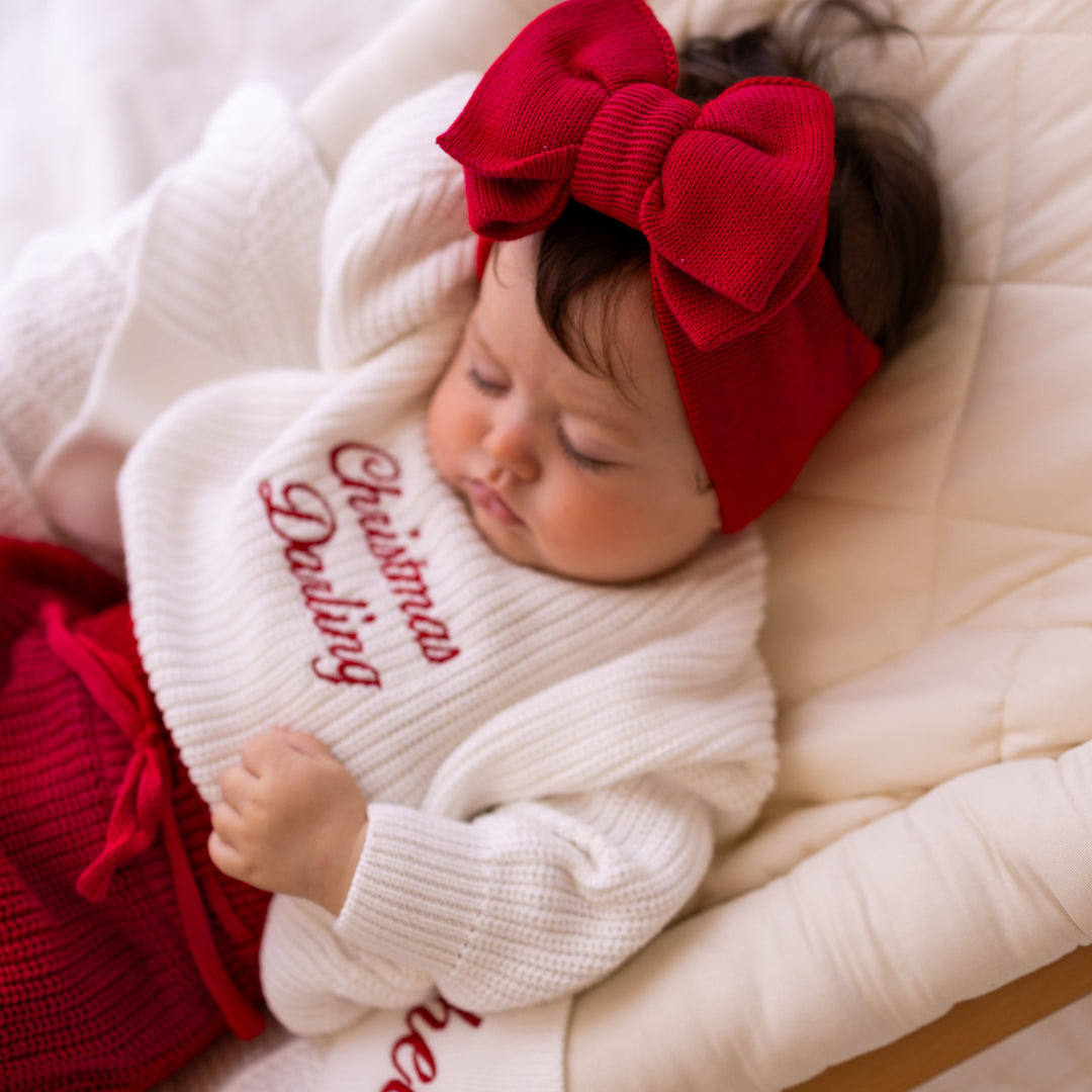 Christmas Red Oversized Bow Knit Headband