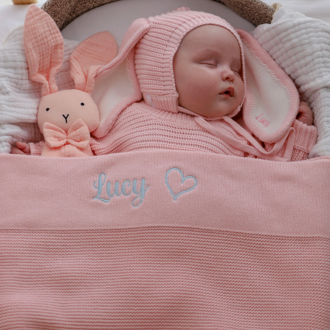 Personalised Cotton Knit Baby Blanket - Baby Pink