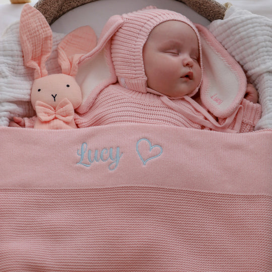 Personalised Cotton Knit Baby Blanket - Baby Pink