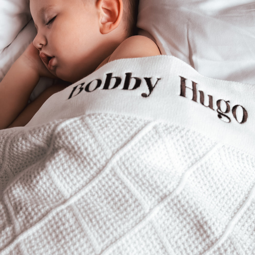 Personalised Diamond Knit Baby Blanket - Ivory