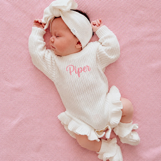 Personalised Frill Knit Baby Romper - Ivory