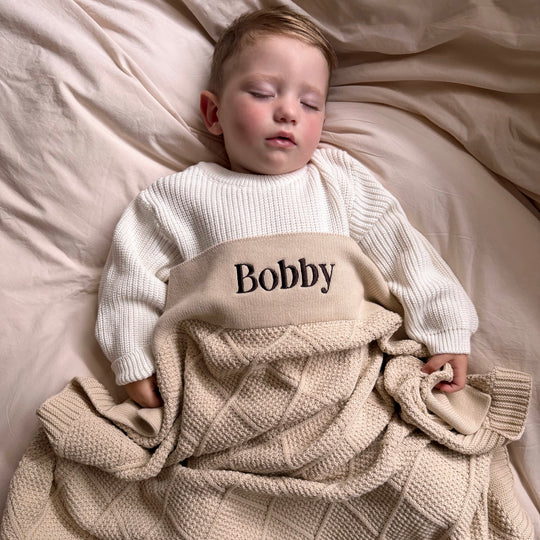 Personalised Diamond Knit Baby Blanket - Oatmeal