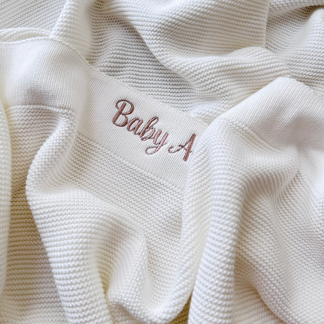 Limited Edition Knit Baby Blanket - Interlocked Trim Detail (Ivory)