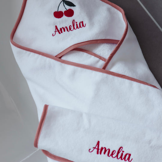 Luxe Baby Face Washer - White with Dusty Pink Trim