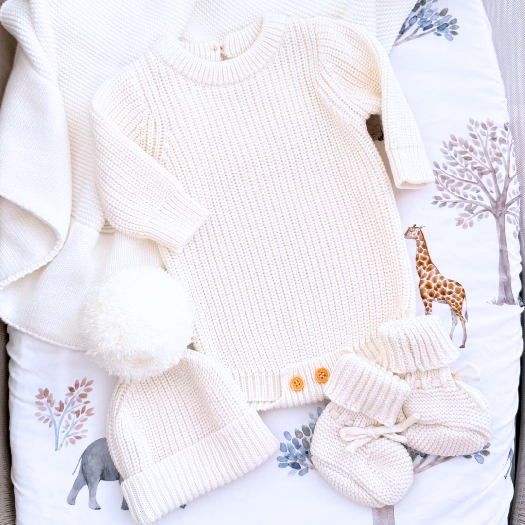 Chunky Knit Baby Booties - Ivory