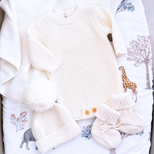 Chunky Knit Baby Booties - Ivory