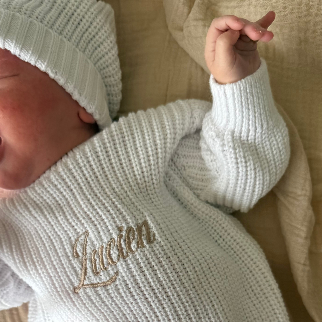 Personalised Chunky Knit Baby Romper - Ivory