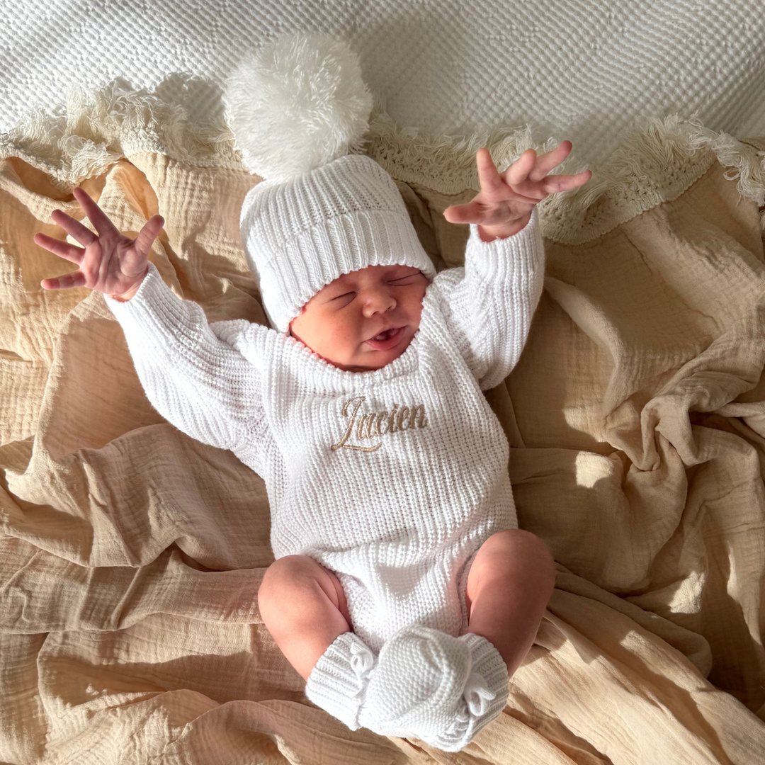 Personalised Chunky Knit Baby Romper - Ivory