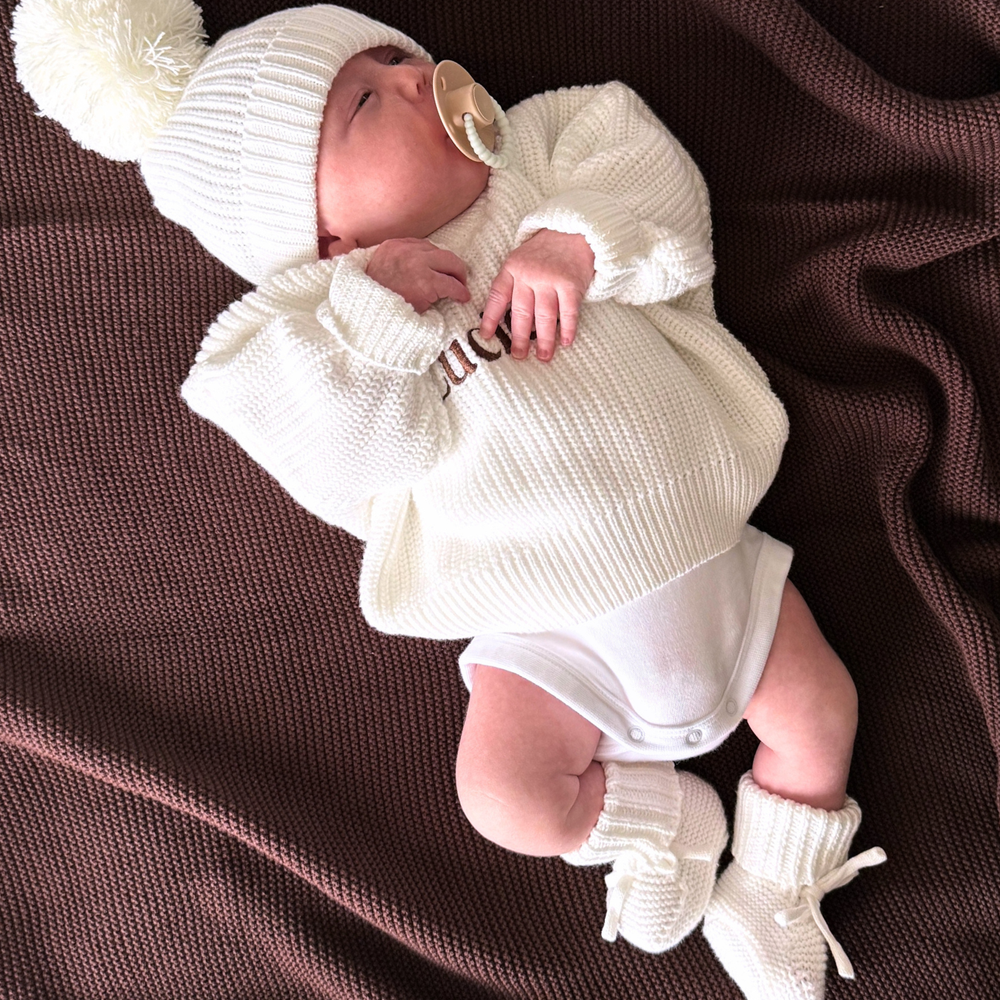 Chunky Knit Baby Booties - Ivory
