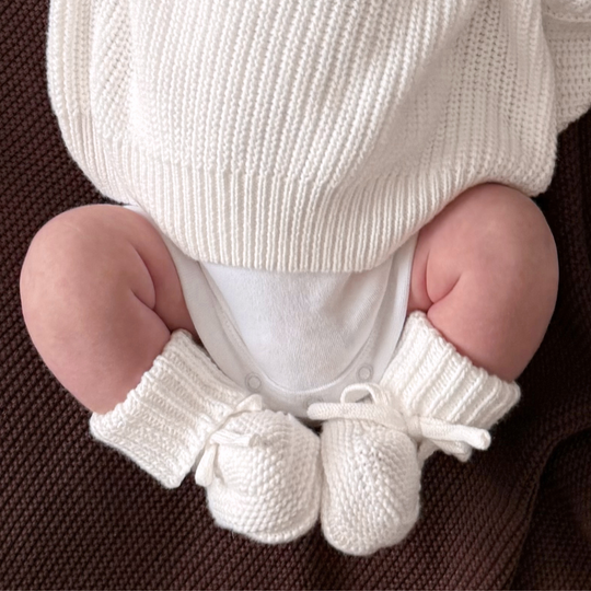 Chunky Knit Baby Booties - Ivory