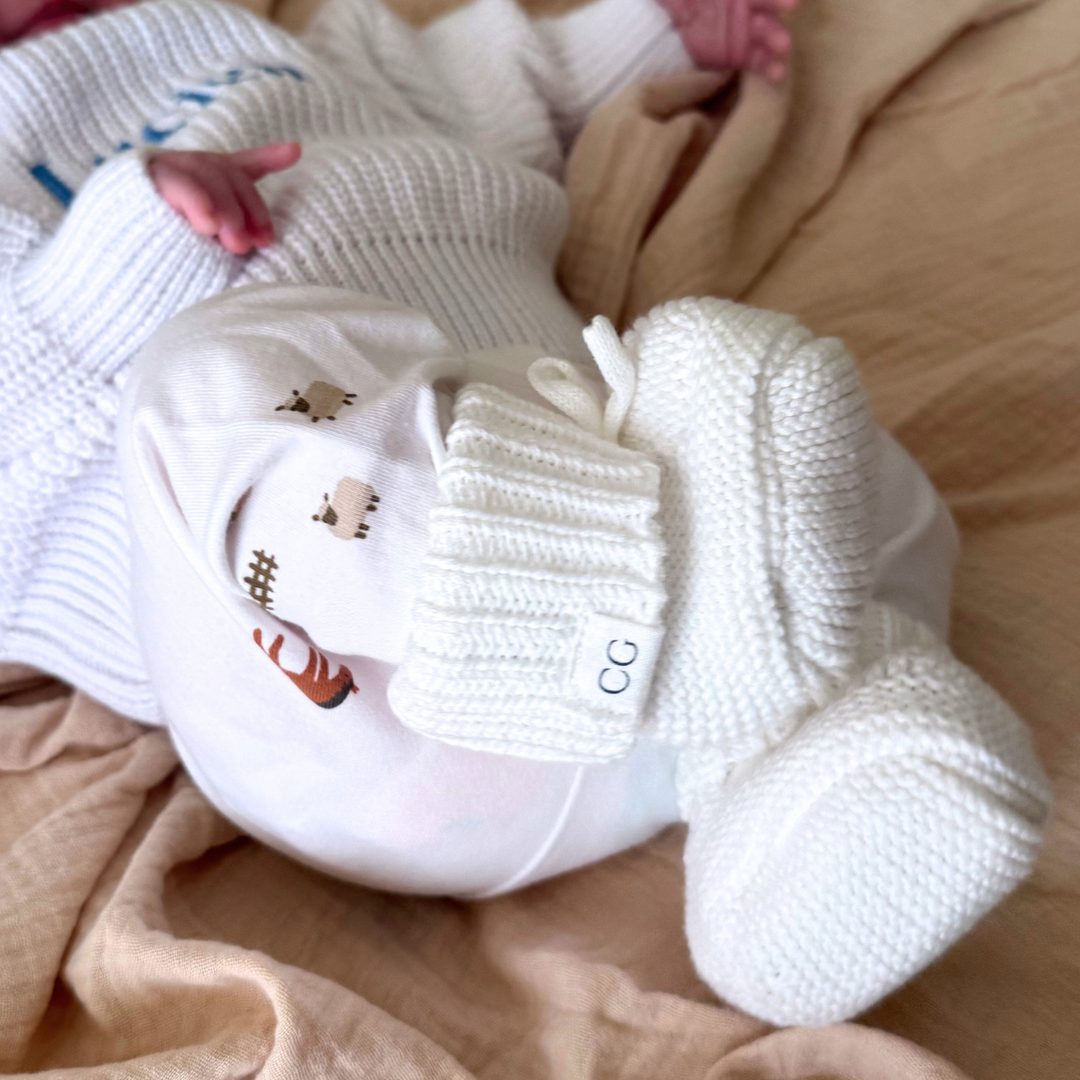 Chunky Knit Baby Booties - Ivory