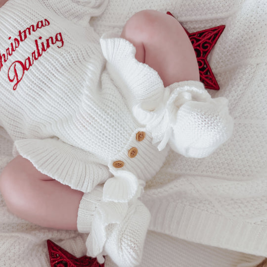 Christmas Frill Knit Baby Romper