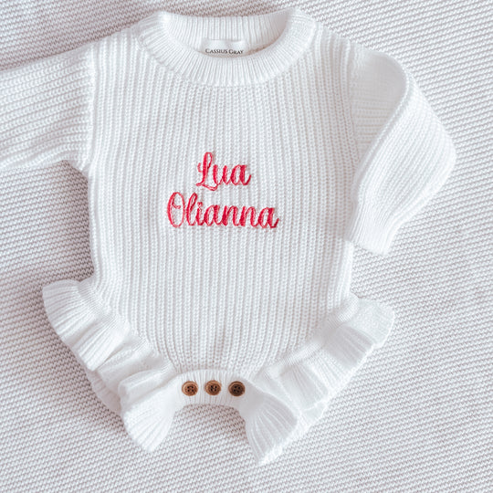 Personalised Frill Knit Baby Romper - Ivory