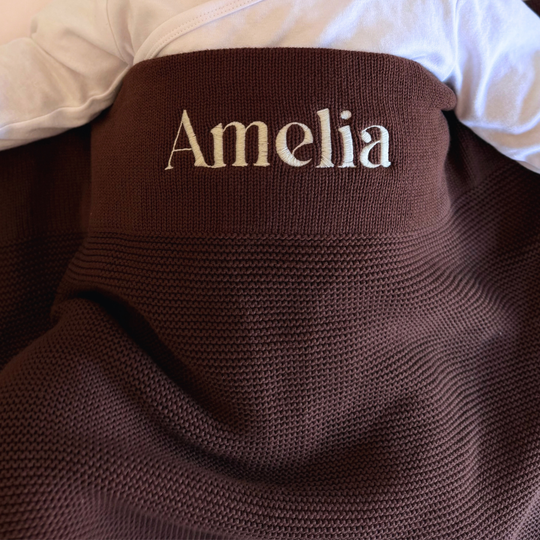 Personalised Cotton Knit Baby Blanket - Chocolate