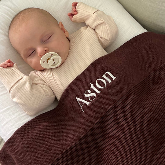 Personalised Cotton Knit Baby Blanket - Chocolate