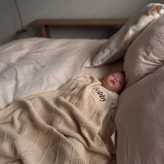 Personalised Diamond Knit Baby Blanket - Oatmeal