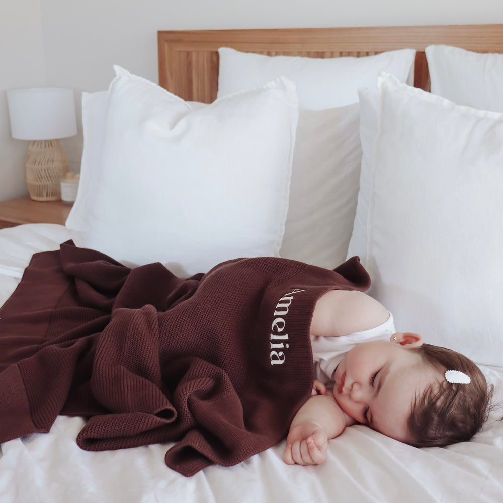 Personalised Cotton Knit Baby Blanket - Chocolate