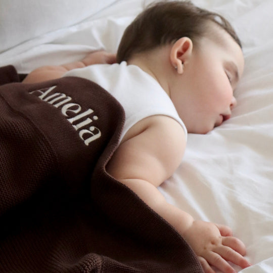 Personalised Cotton Knit Baby Blanket - Chocolate