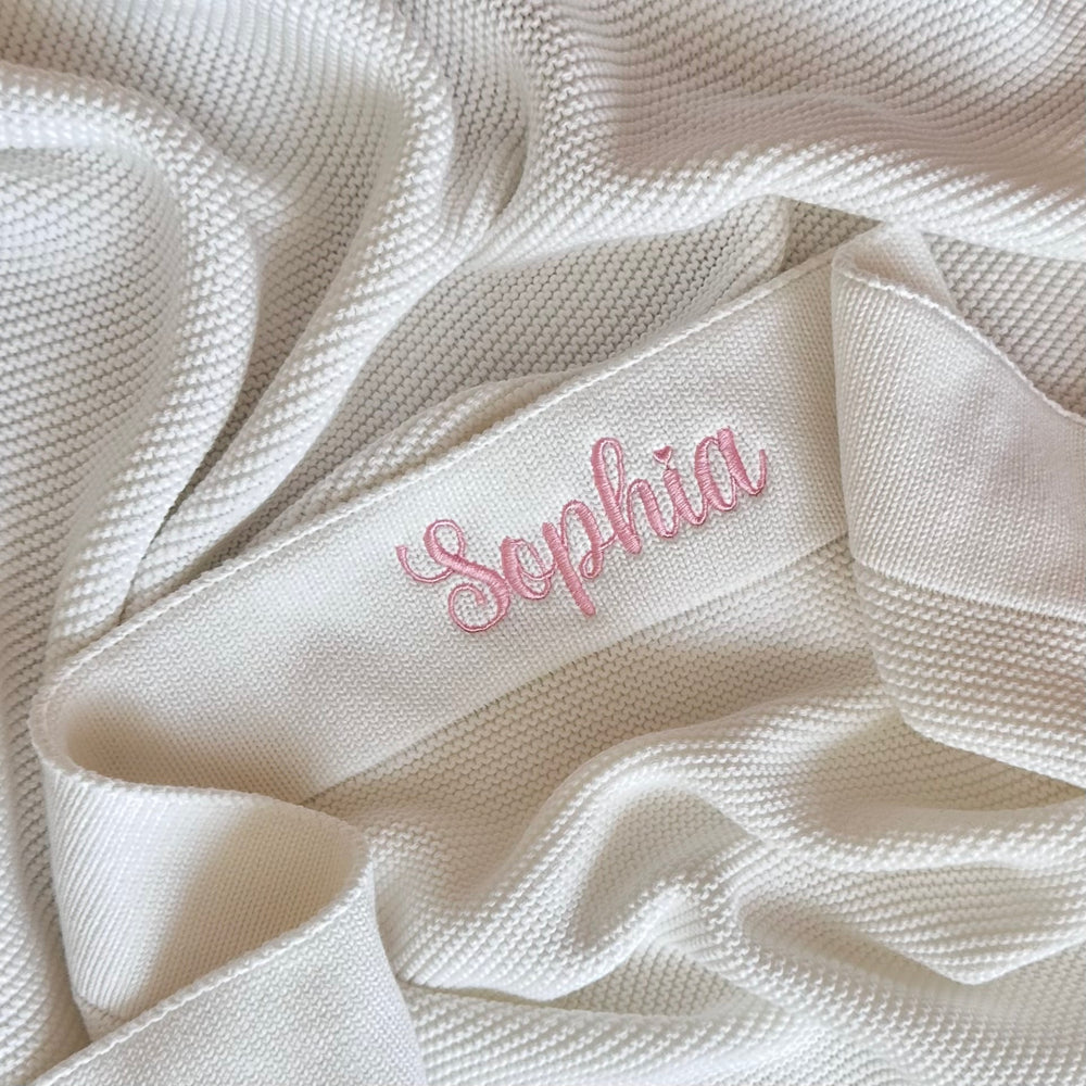 Limited Edition Knit Baby Blanket - Interlocked Trim Detail (Ivory)