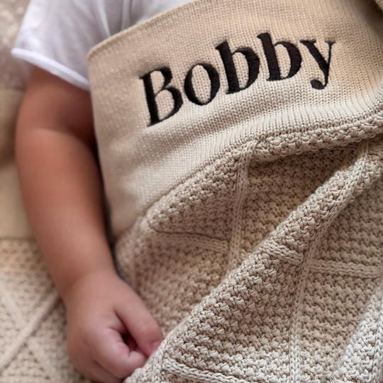 Personalised Diamond Knit Baby Blanket - Oatmeal