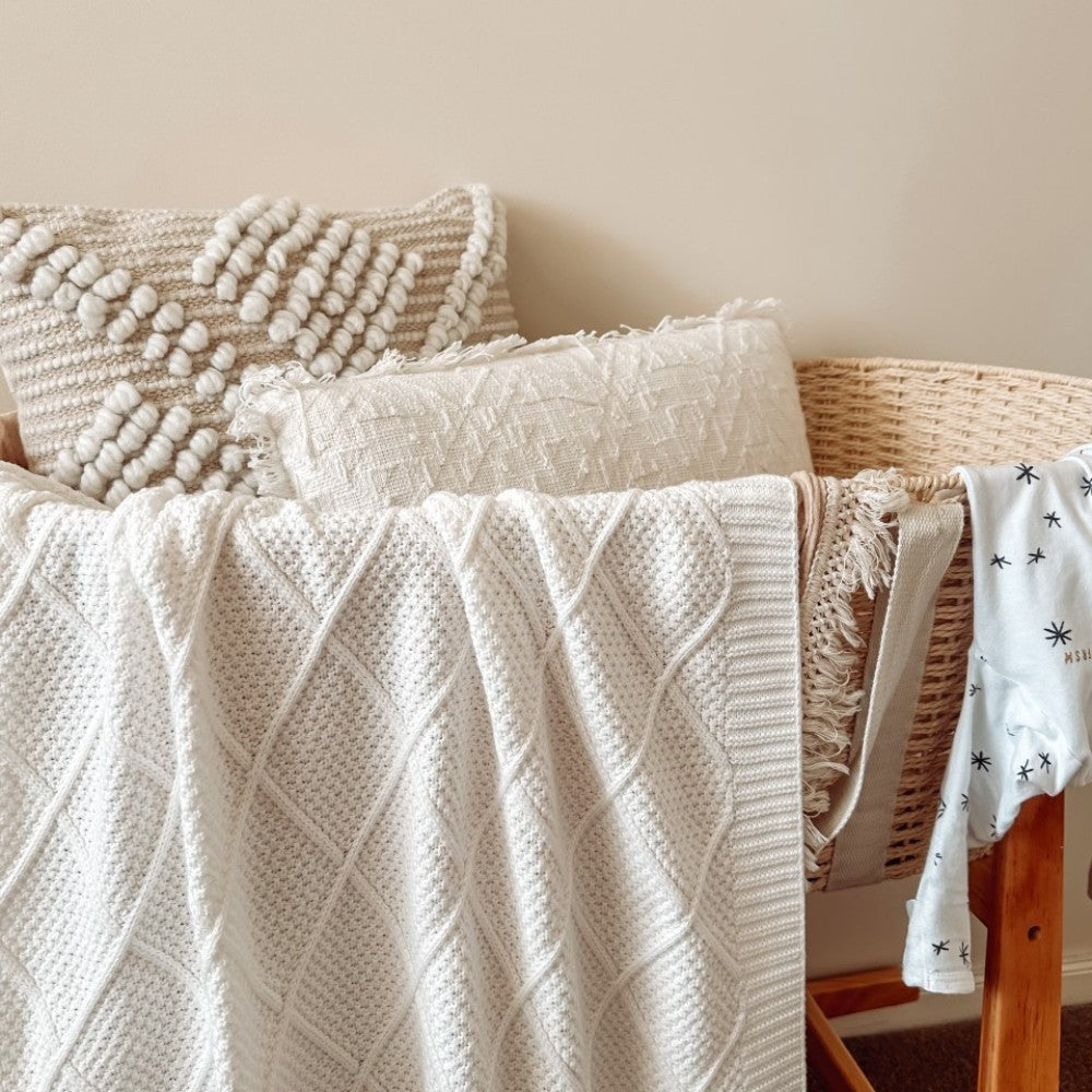 Personalised Diamond Knit Baby Blanket - Ivory