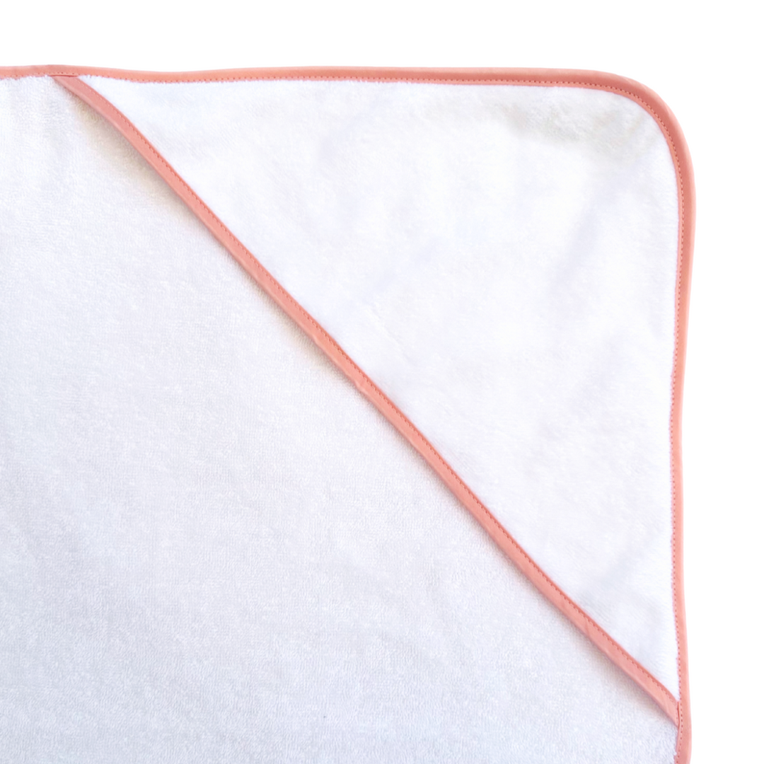 Luxe Baby Hooded Bath Towel - White with Dusty Pink Trim (Pre Order April)