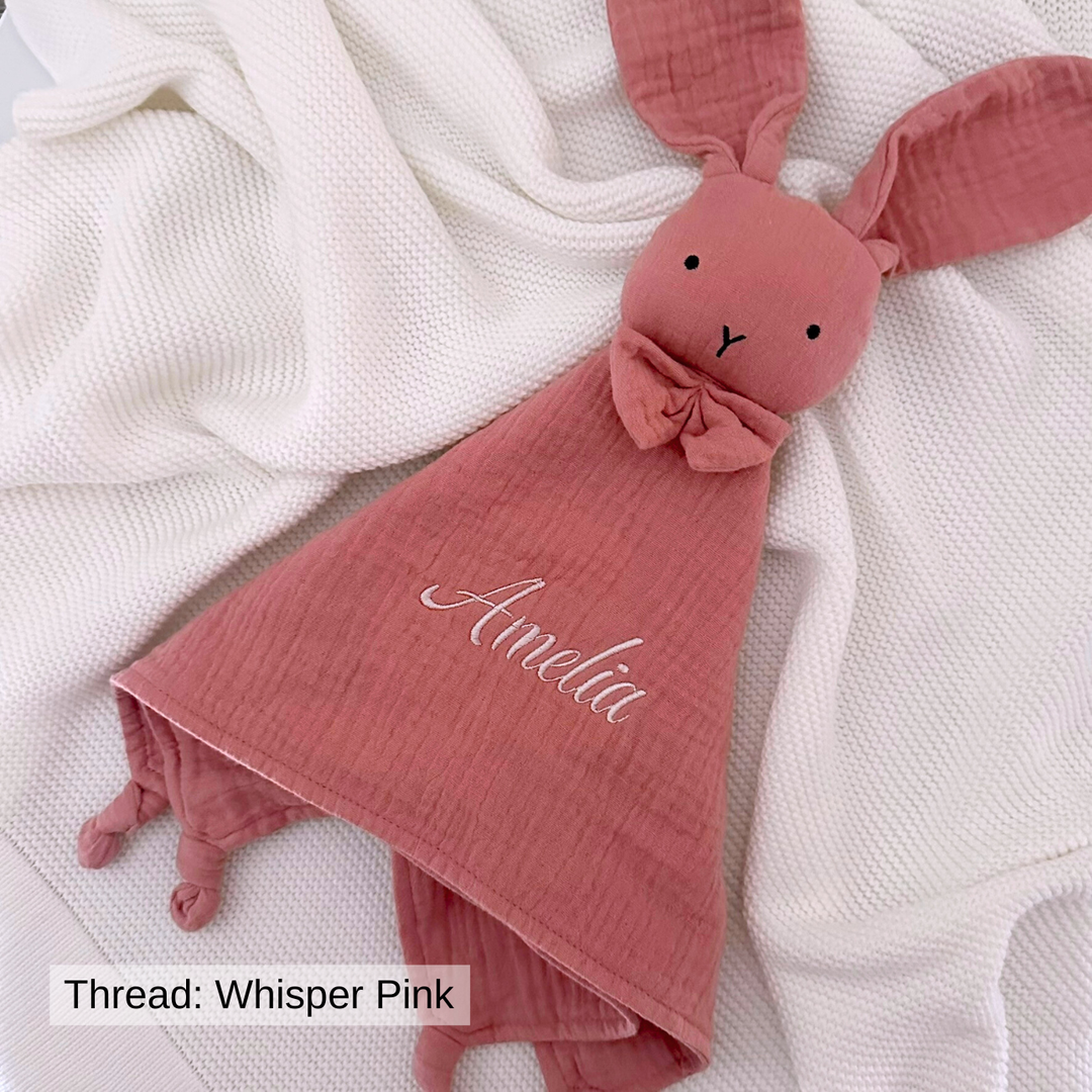 Organic Cotton Muslin Bunny Baby Comforter - Dusty Pink