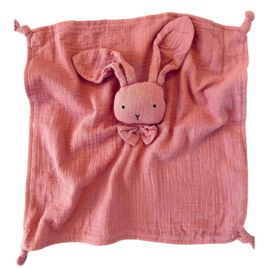 Organic Cotton Muslin Bunny Baby Comforter - Dusty Pink