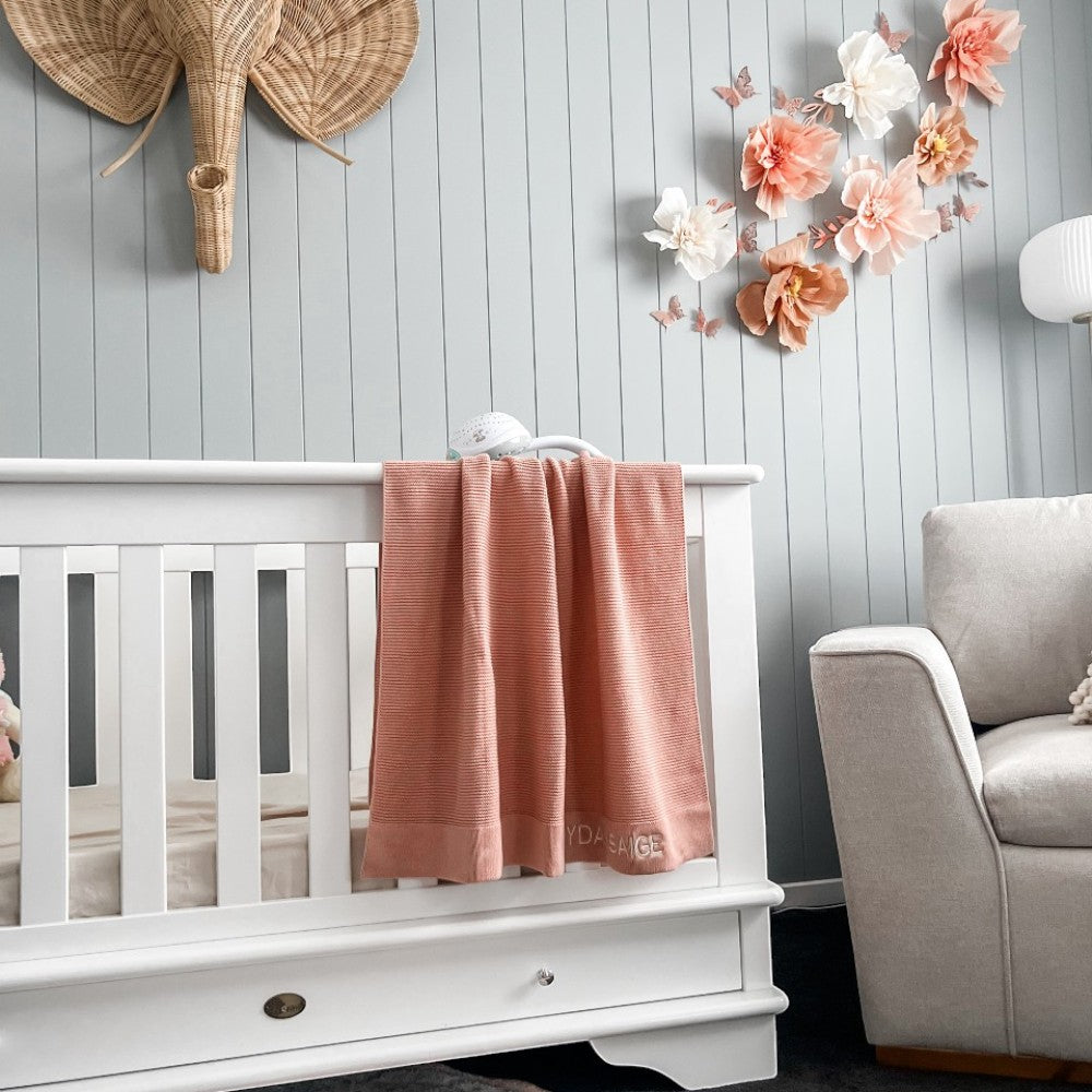 Limited Edition Knit Baby Blanket - Interlocked Trim Detail (Dusty Pink)