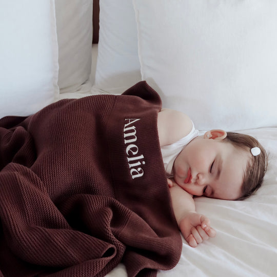 Personalised Cotton Knit Baby Blanket - Chocolate