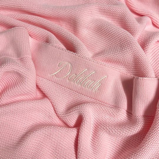 Limited Edition Knit Baby Blanket - Interlocked Trim Detail (Baby Pink)