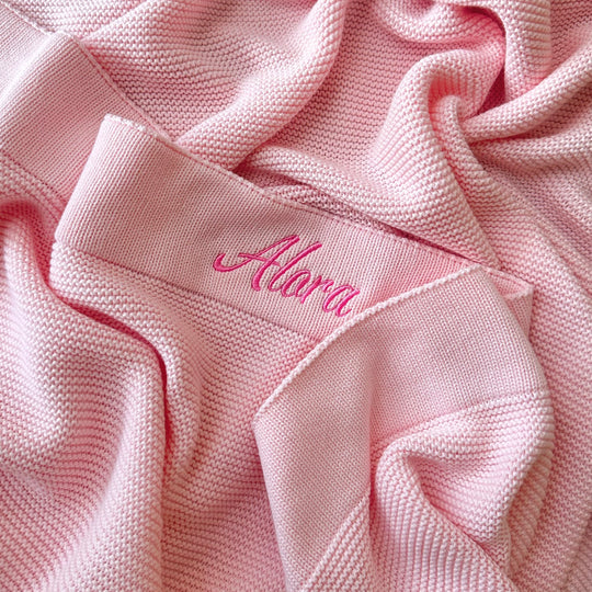 Limited Edition Knit Baby Blanket - Interlocked Trim Detail (Baby Pink)