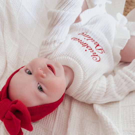 Christmas Frill Knit Baby Romper